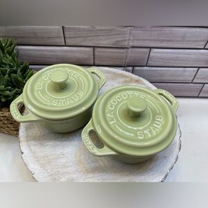 STAUB ❤️(2)Ceramics  Mini Round Cocotte 10cm Macaron Light Green NIB